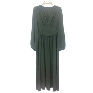 Shein Dress Women’s L Large Green Maxi Long Sleeve V Neck 40 / 42 - 8 / 10 Khaki